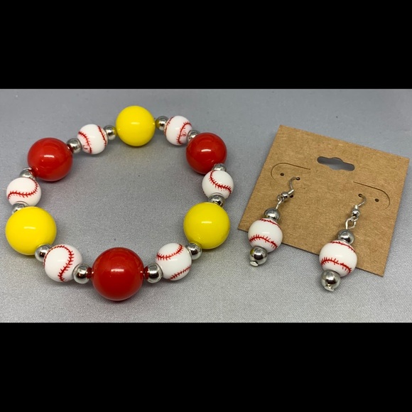 Hand Crafted Jewelry - Handcrafted Baseball Bracelet & Earring Set